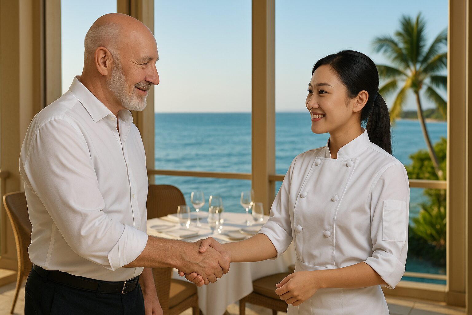 左: マイケル・アンデルセン 右: 琉華のシェフ・島袋渚