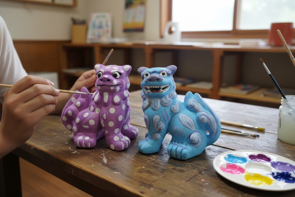 シーサーの色塗り